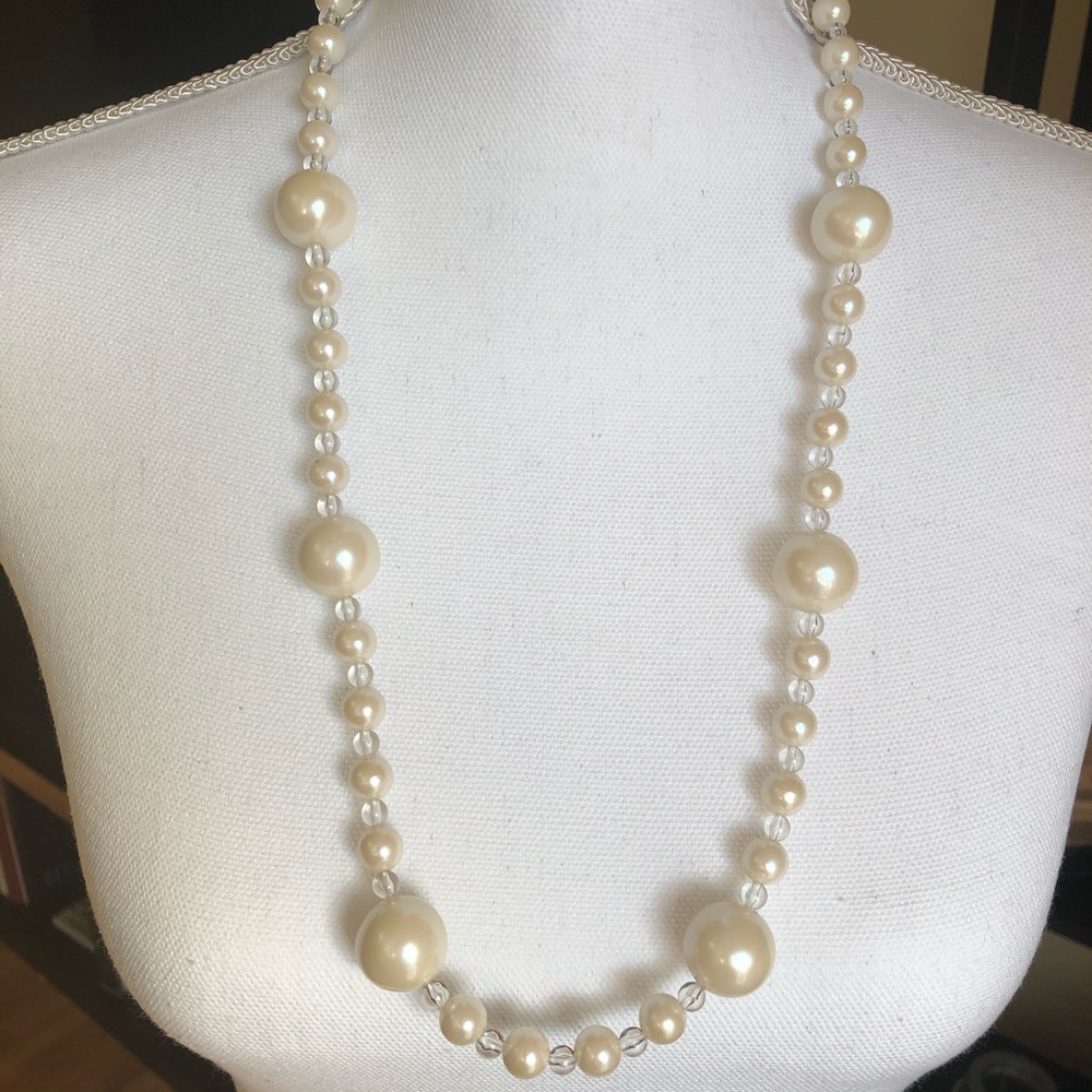 Vintage Trifari faux pearl and crystal necklace